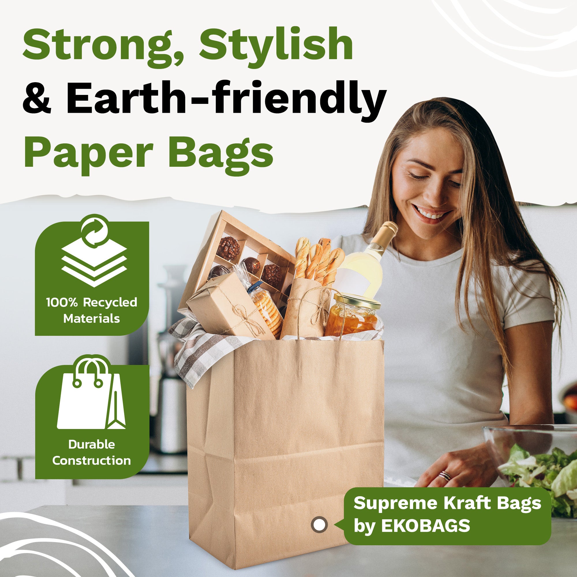 Supreme Kraft Paper Gift Bags with Handles, Holds 25.38L