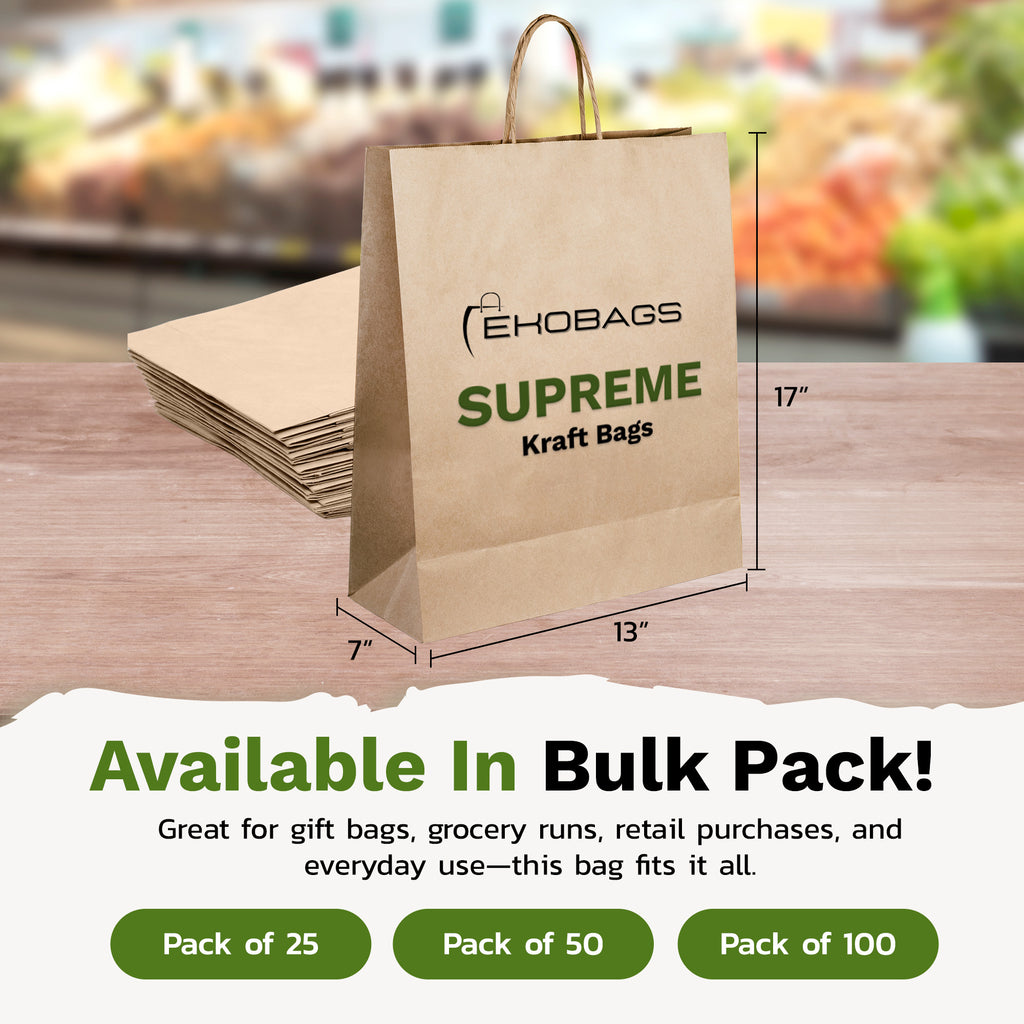 Supreme Kraft Paper Gift Bags with Handles, Holds 25.38L