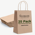 Elegance Small Kraft Paper Gift Bags with Handles, Holds 3.4L