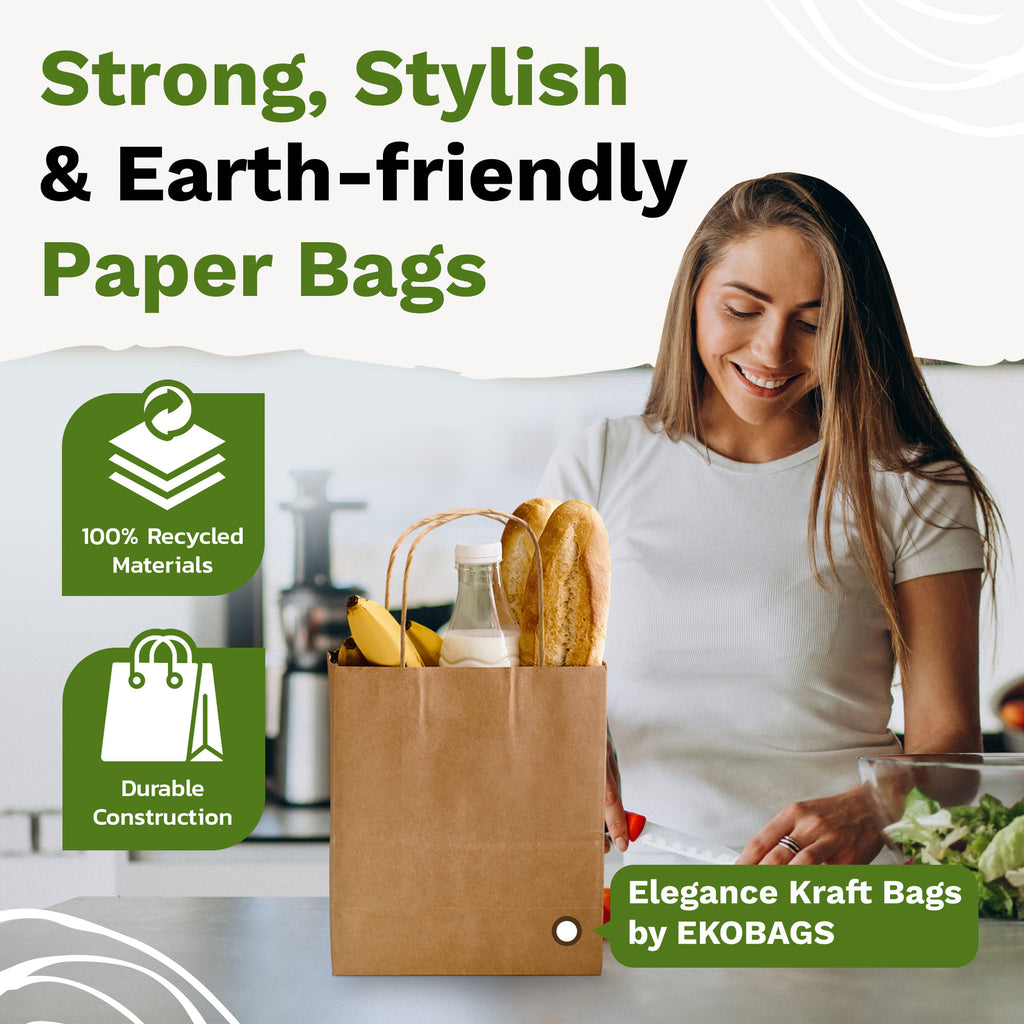 Elegance Small Kraft Paper Gift Bags with Handles, Holds 3.4L