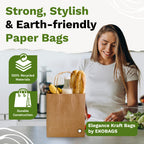 Elegance Small Kraft Paper Gift Bags with Handles, Holds 3.4L