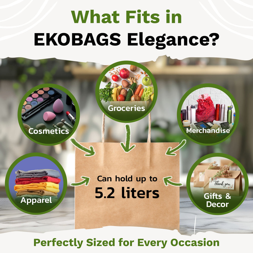 Elegance Small Kraft Paper Gift Bags with Handles, Holds 3.4L