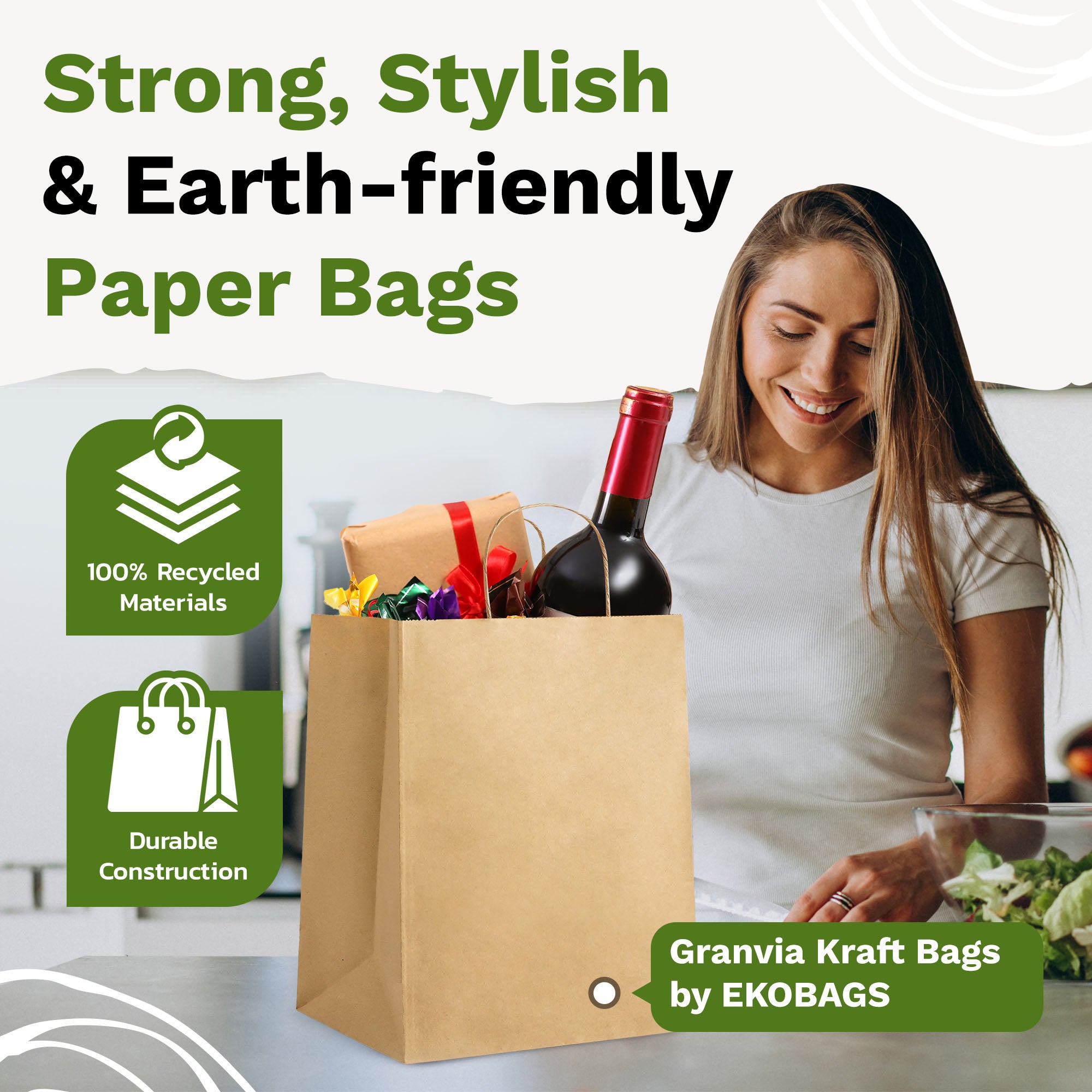 Granvia Kraft Paper Gift Bags with Handles, Holds 13.8L