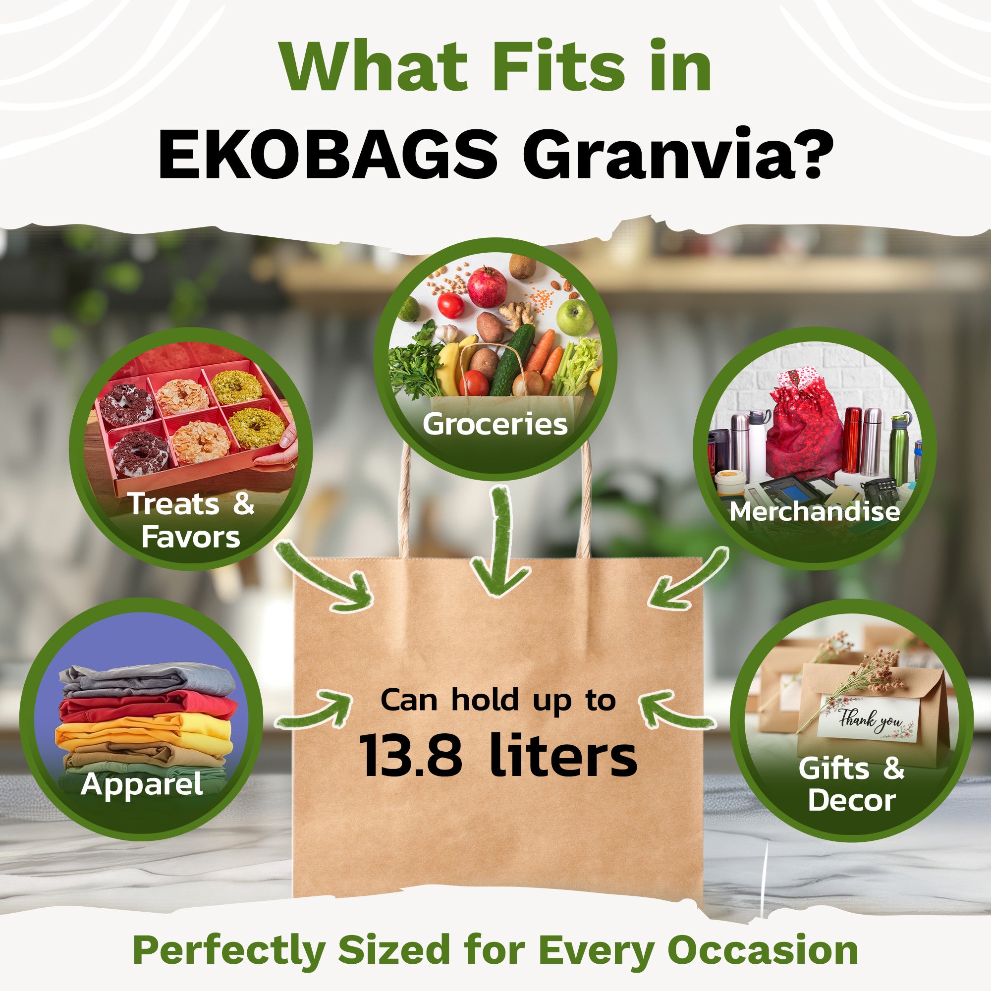 Granvia Kraft Paper Gift Bags with Handles, Holds 13.8L