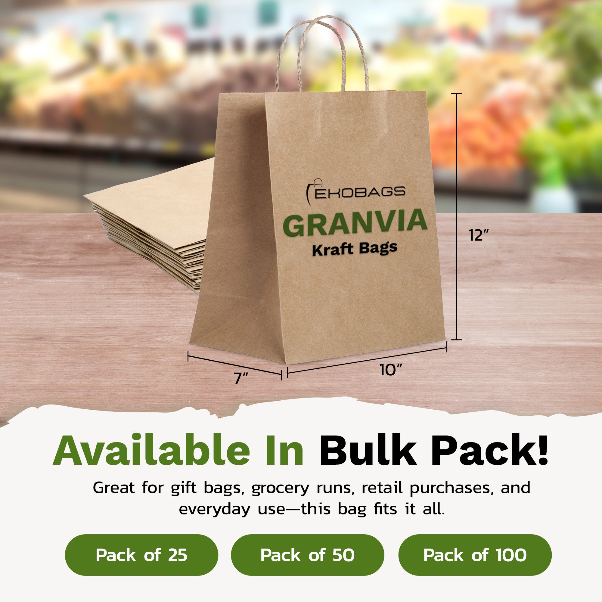 Granvia Kraft Paper Gift Bags with Handles, Holds 13.8L