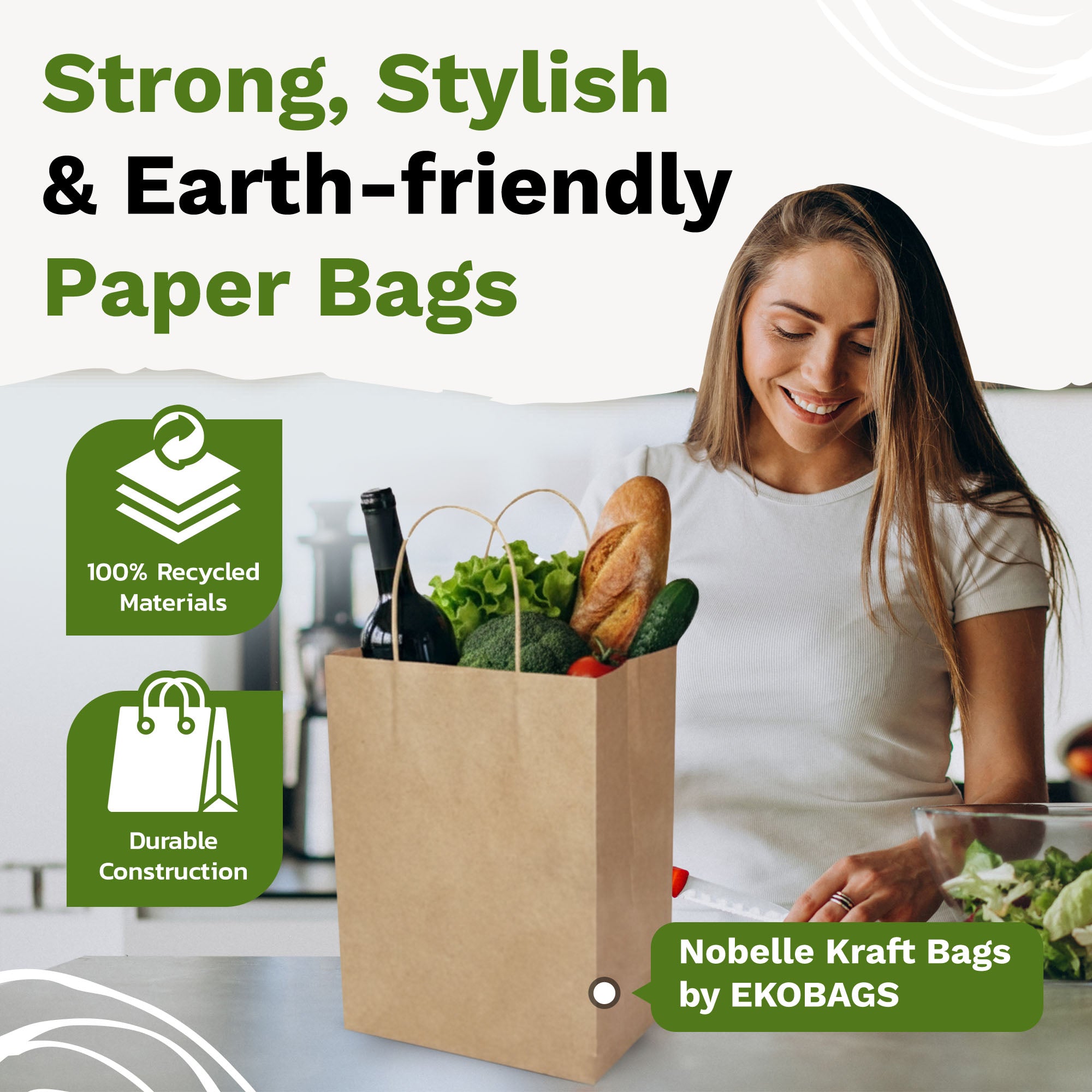 Nobelle Kraft Paper Gift Bags with Handles, Holds 10.5L