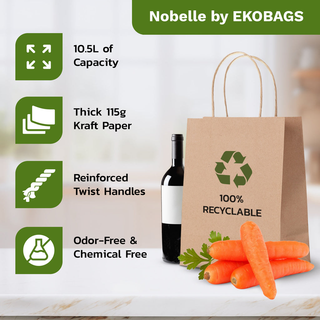 Nobelle Kraft Paper Gift Bags with Handles, Holds 10.5L