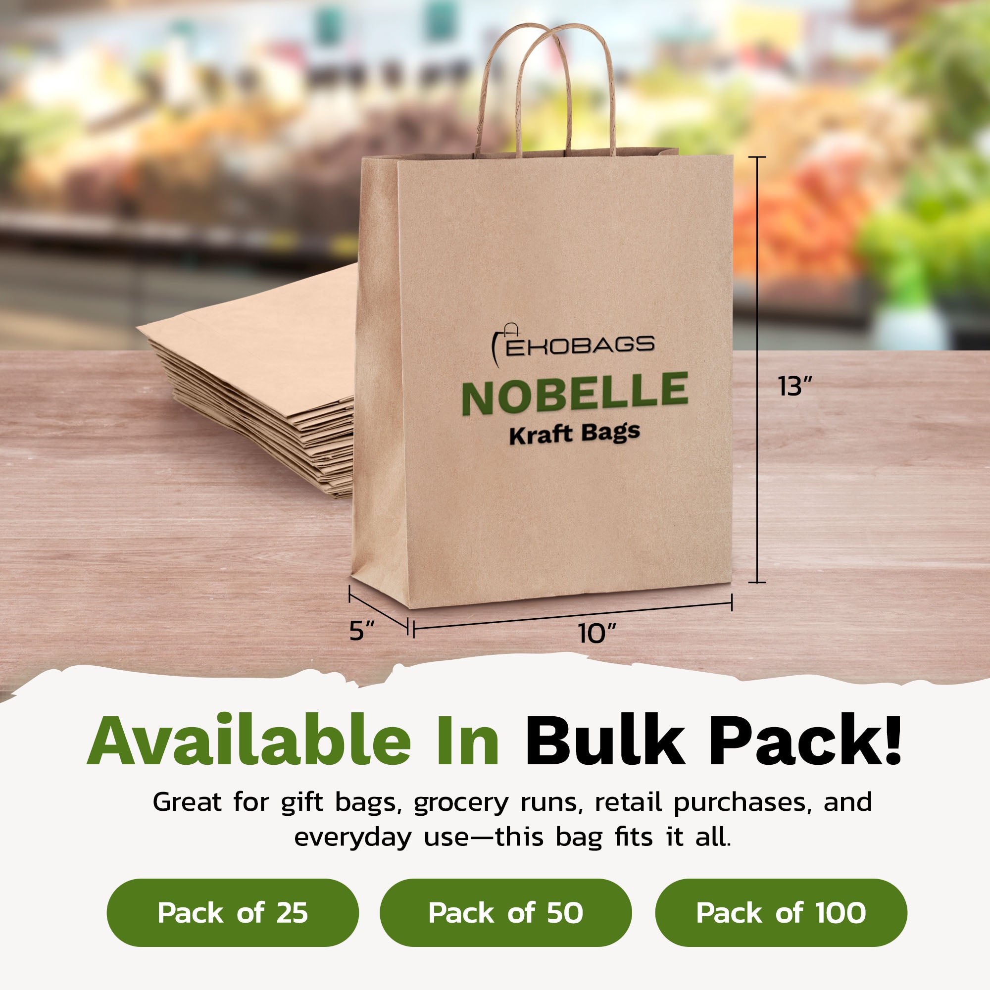 Nobelle Kraft Paper Gift Bags with Handles, Holds 10.5L