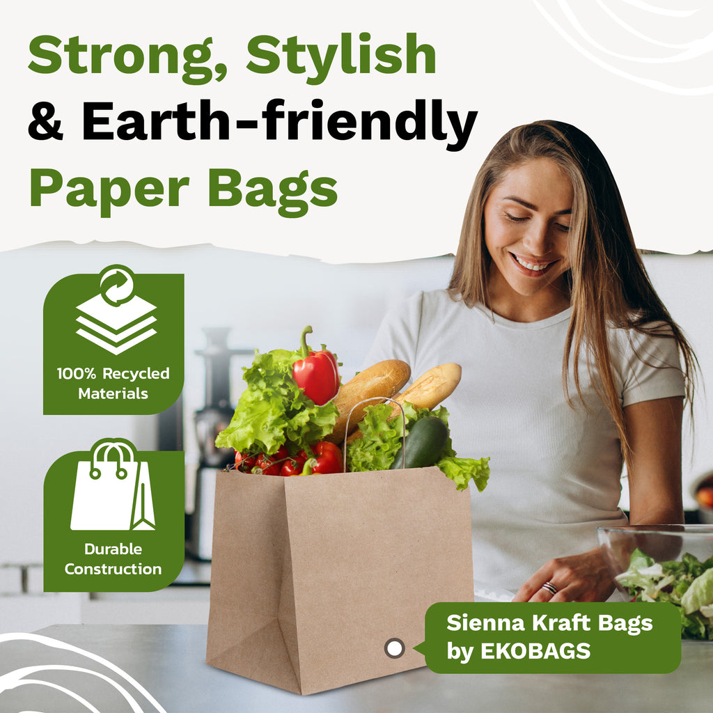 Sienna Kraft Paper Gift Bags with Handles, Holds 20.3L