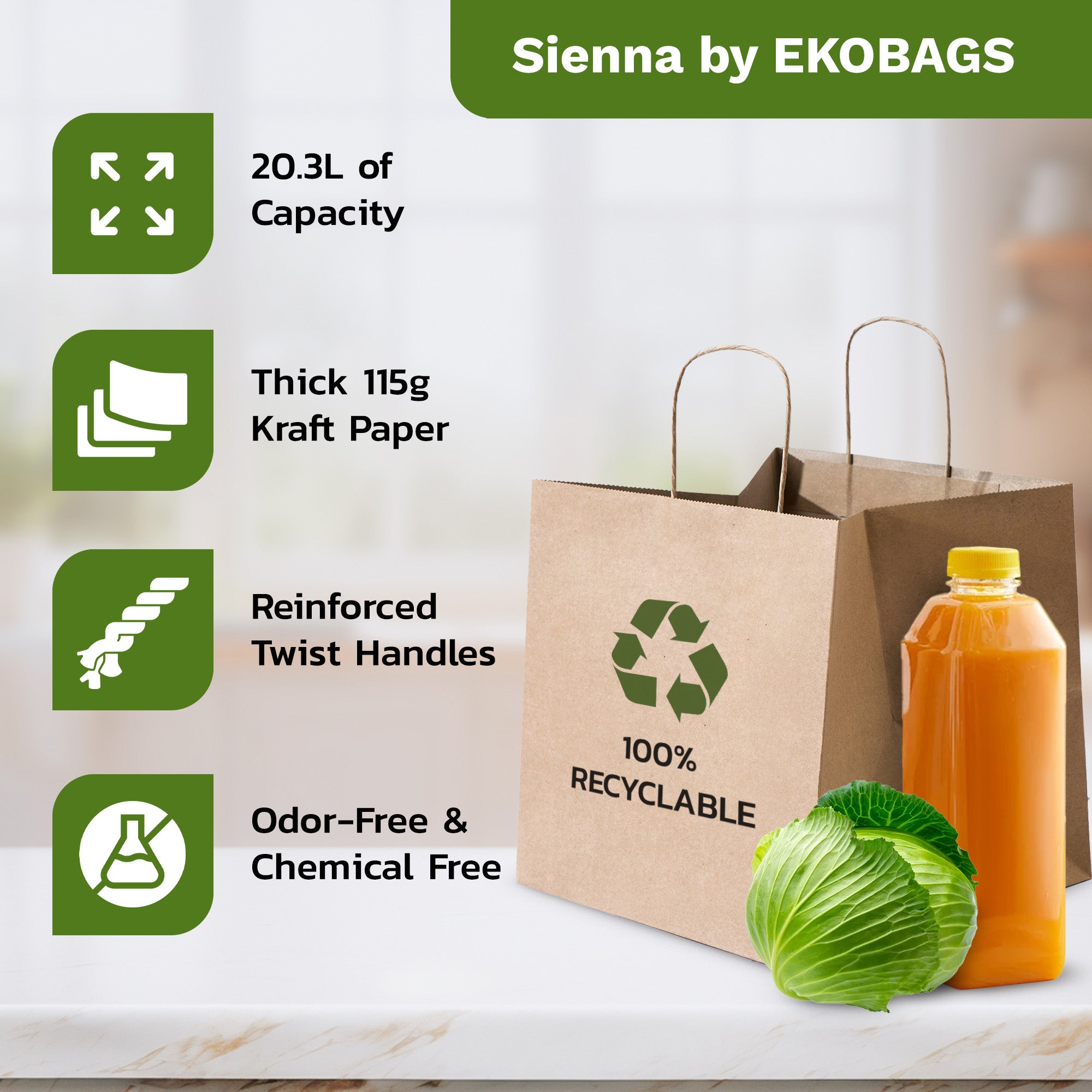 Sienna Kraft Paper Gift Bags with Handles, Holds 20.3L