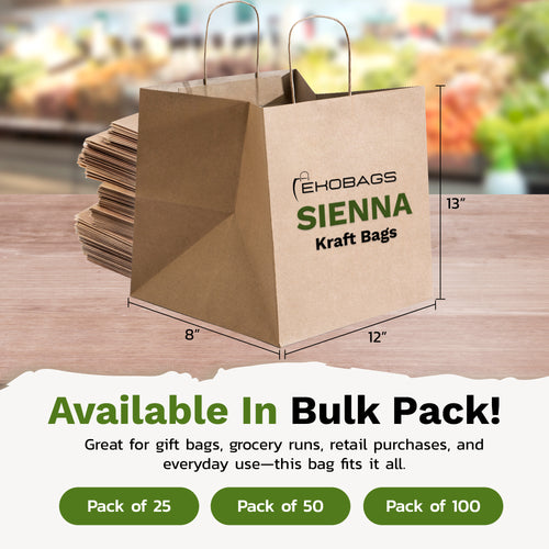 Sienna Kraft Paper Gift Bags with Handles, Holds 20.3L