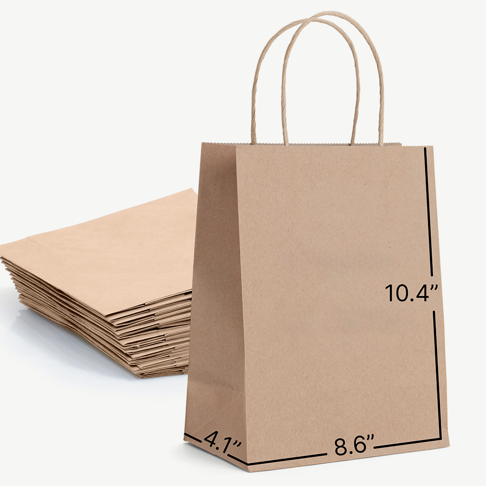 Elegance Small Kraft Paper Gift Bags with Handles, Holds 3.4L