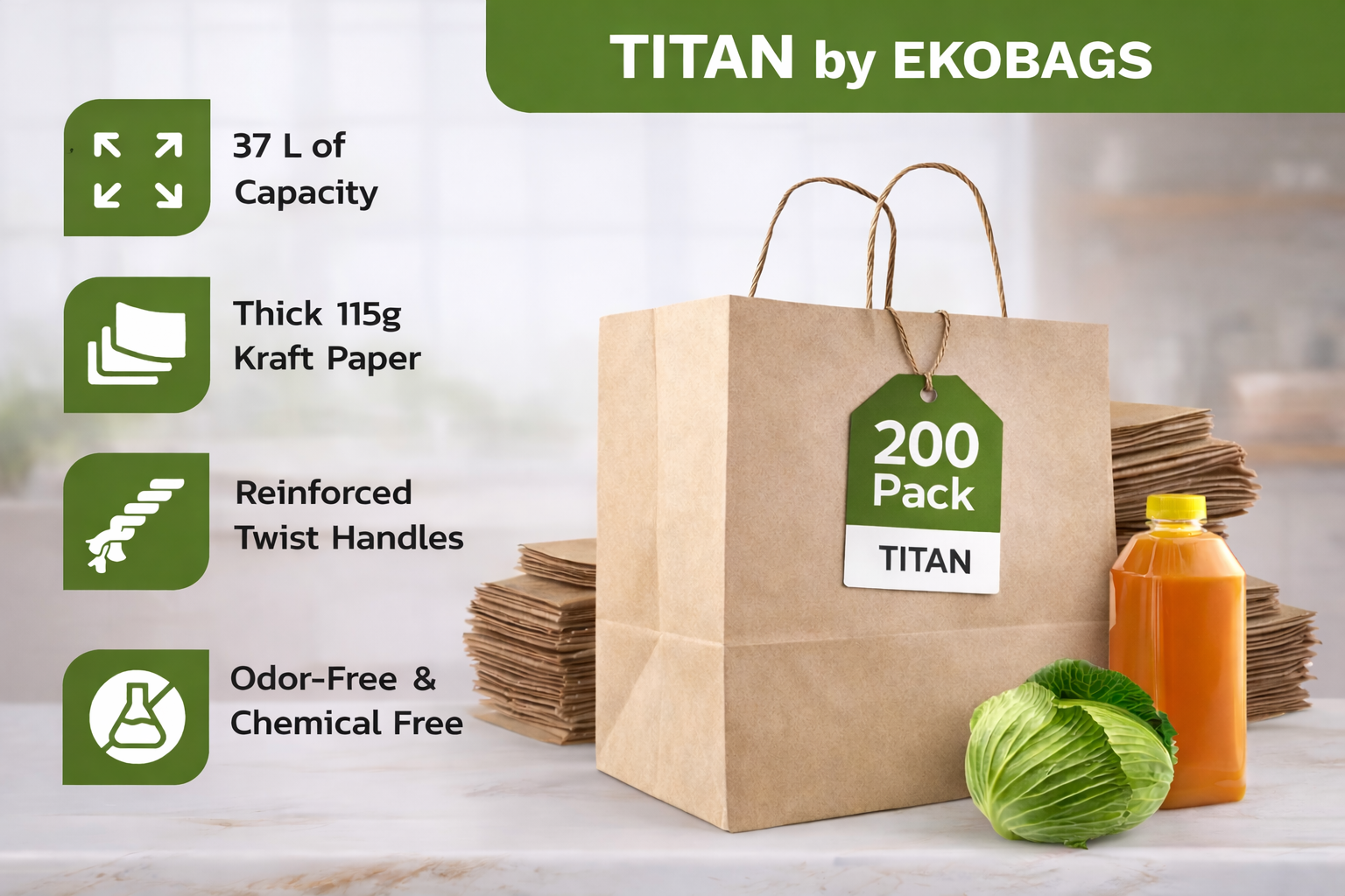 Titan Kraft Paper Gift Bags with Handles, Holds up to 37L/10 lbs